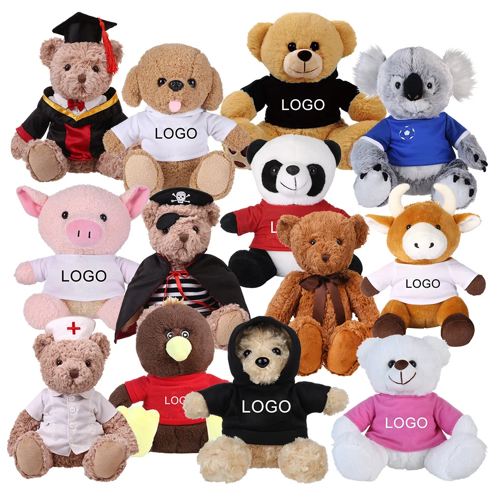 Personalized custom printed LOGO plush teddy bear t shirts wholesale lovely kids toy stuffed soft toy plush teddy bear