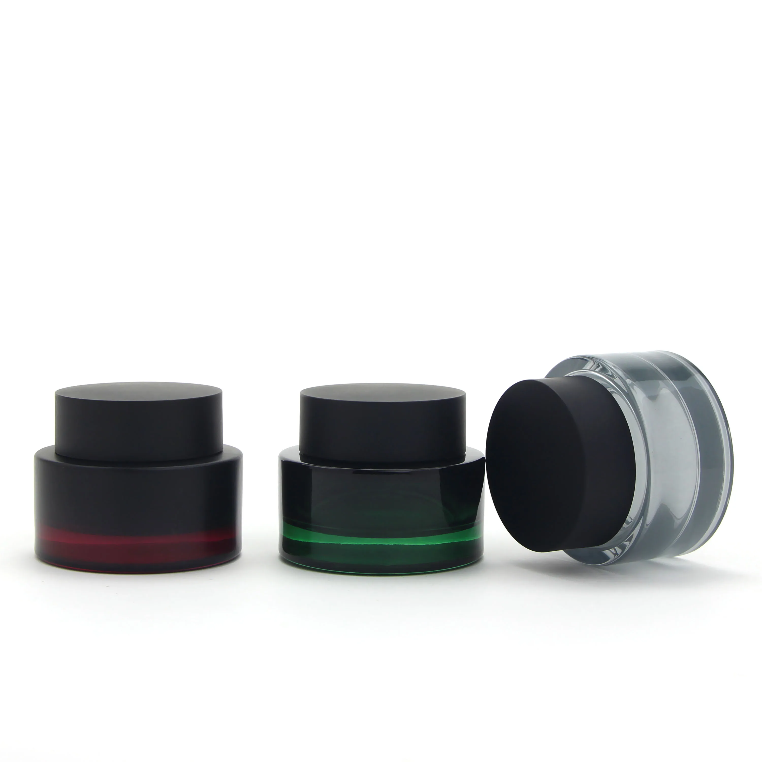 Luxury Colored Red Green Gray Face Care Container 30g 50g Refillable Empty Glass Cream Jar with Caps