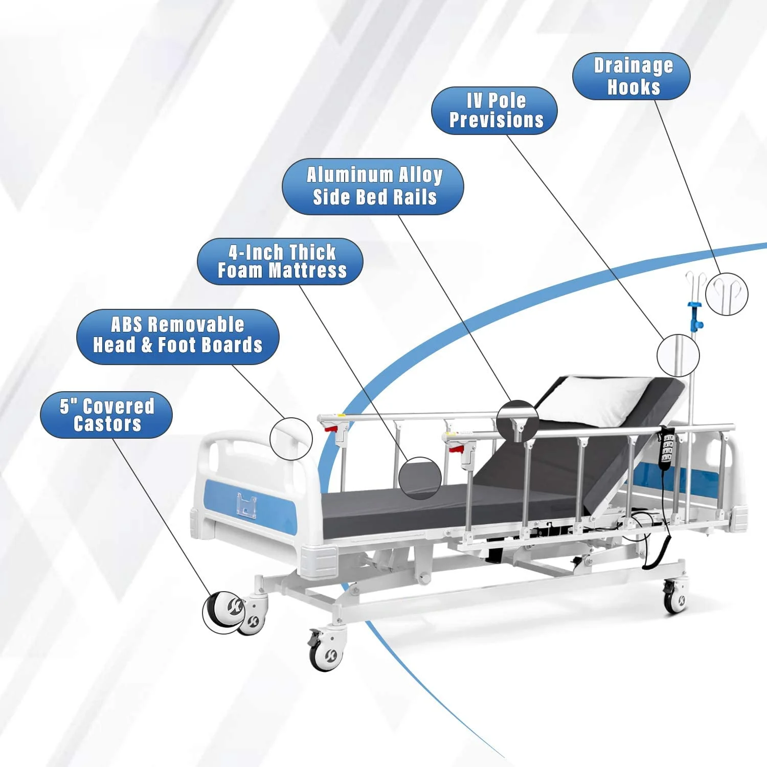Factory Price ABS Icu Advance Electronic 5 Function Medical Hospital Bed