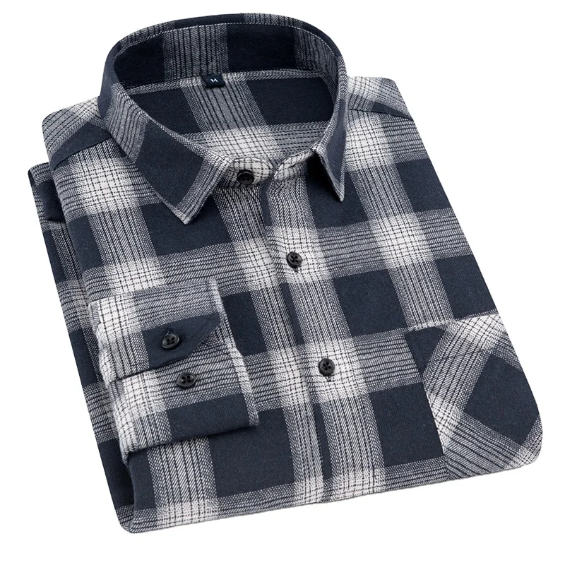 Мужская рубашка в клетку на весну и осень, Молодежная рубашка с начесом и длинными рукавами, Мужская Студенческая облегающая Осенняя мужская рубашка, топы