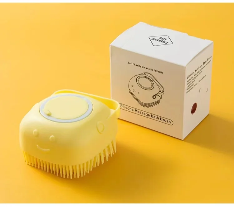 Multi- functional design Pet cleaning grooming tool 2 in 1 dog bath brushes Square massage shampoo dispenser Puppy body brush