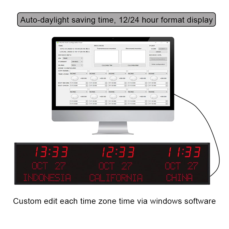 CHEETIE CP36 DIY Electronic Daylight Saving Digital LED World Time Zone Clock for Office Hotel Wall