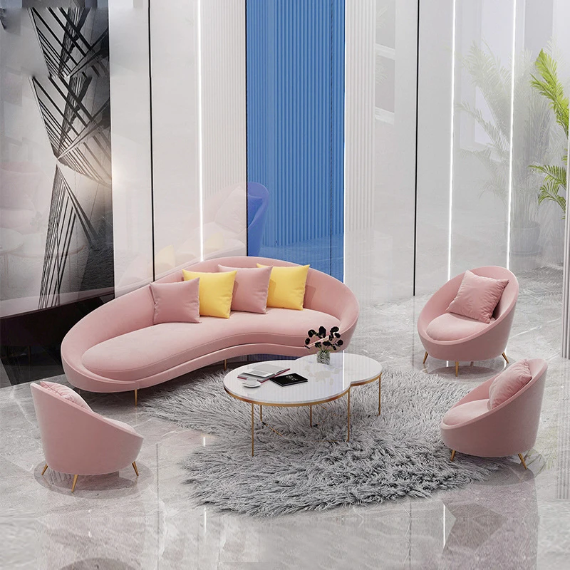 Factory Provided Salon Reception Leisure Creative Modern Curved Sofa Couch Optional 3 Seat Half Round Circle Velvet Sofa