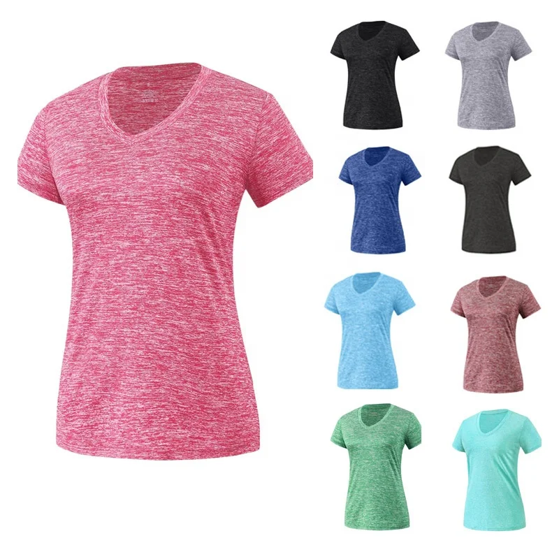 Wholesale Quick Dry Tech V Neck Short Sleeve Active Wear Sport Workout T Shirts For Women