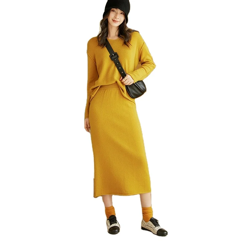 Женский комплект из двух предметов, однотонный пуловер в европейском и американском стиле, Осень-зима 2020