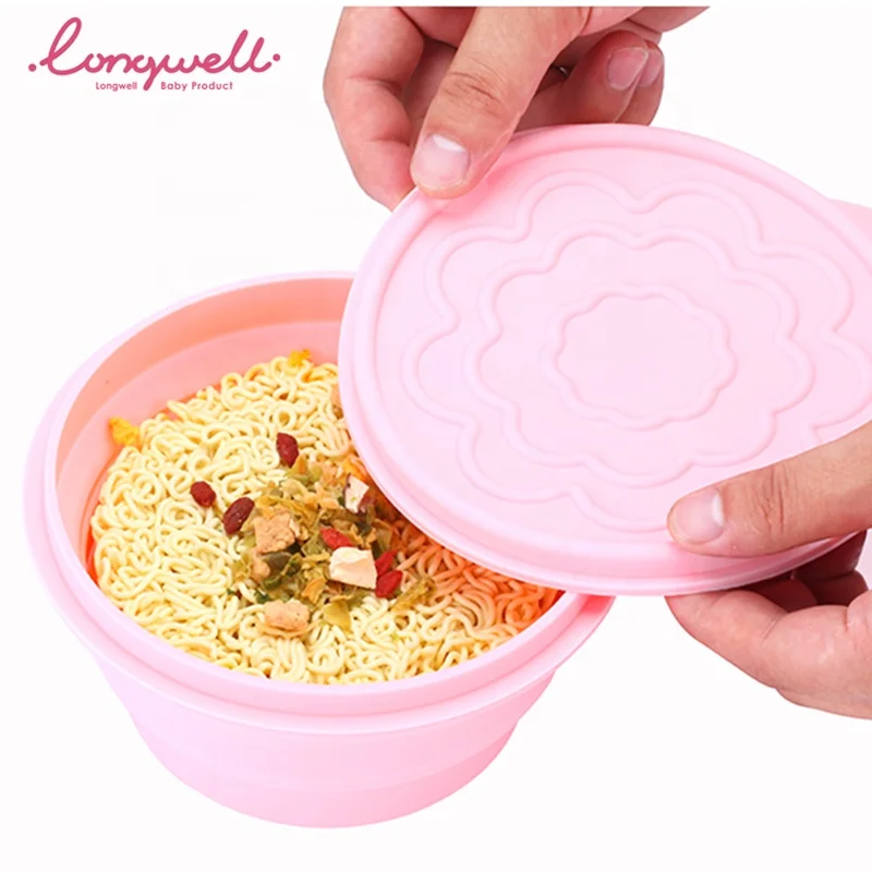 Ningbo Longwell Portable  Kids Bowl With Lid Travel Camping 2020 New Eco Food Salad Collapsible Silicone Snack Bowls Baby