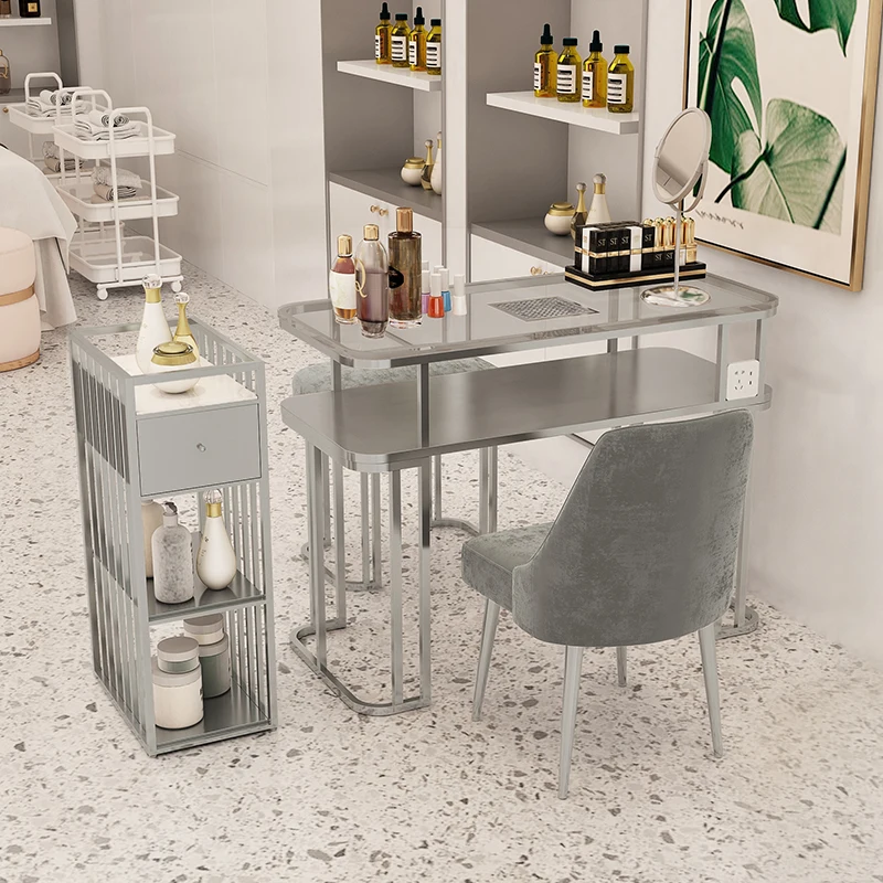 Nails Supplies Salon Bar Table Luxury Marble Manicure Furniture Desk Technician Portable Nail Table With Storage And Socket