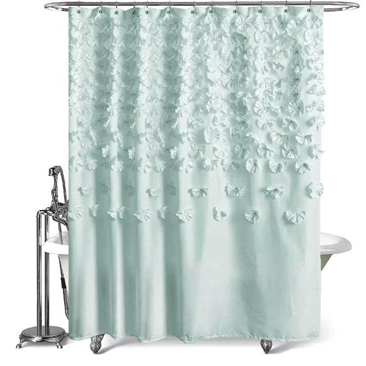 100% polyester 3D flower designer luxury shower curtain waterproof for bathroom mint