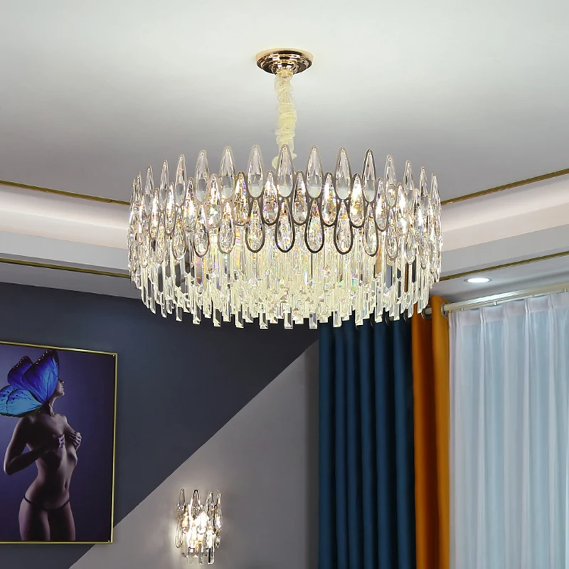 Modern Style Used In Living Room Bedroom crystal pendant lights Stainless Steel Golden Luster Suspended Crystal Chandeliers