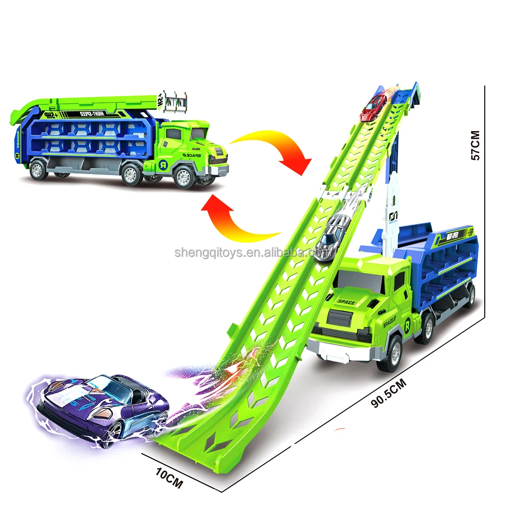 LK Toys Car Transporter Truck Carrier Transport Truck Lift Track with 6 DieCast Metal Toy Car  Racing Car Truck Toy for Kids