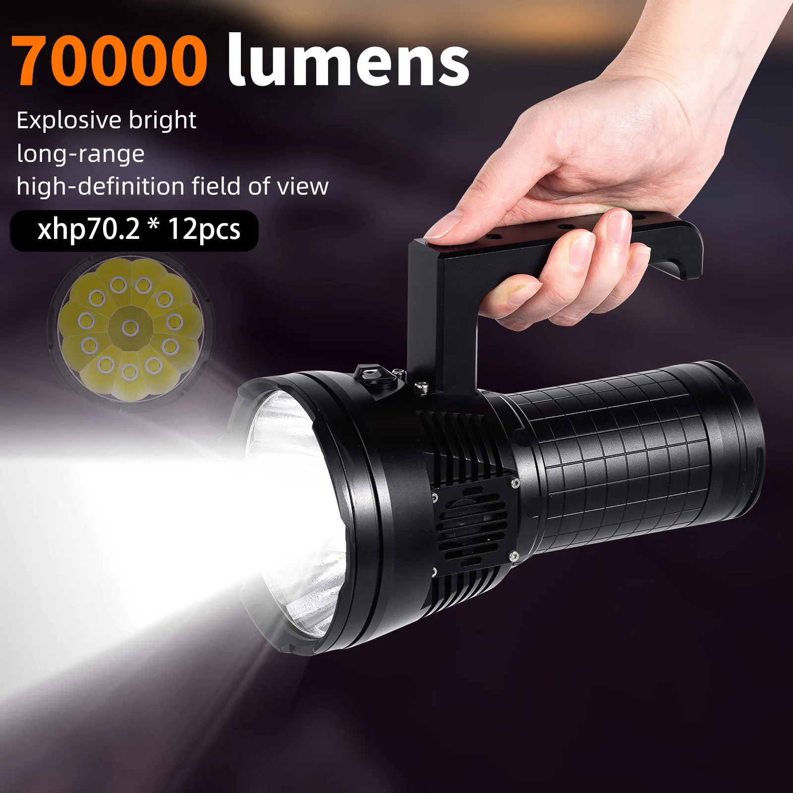 New LED High Built-in Power Bank Rechargeable Long Range Reflector XHP70.2 Torch Linterna Flashlight 70000 Lumen