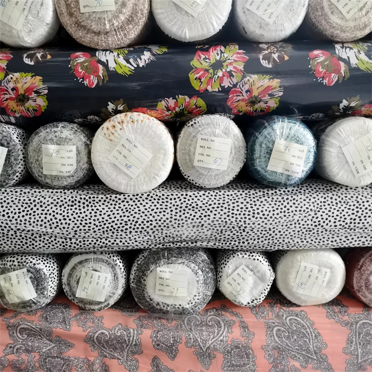 Stocklot Cheap Price Rayon Printed Textile Stock Ladies Dress Fabric