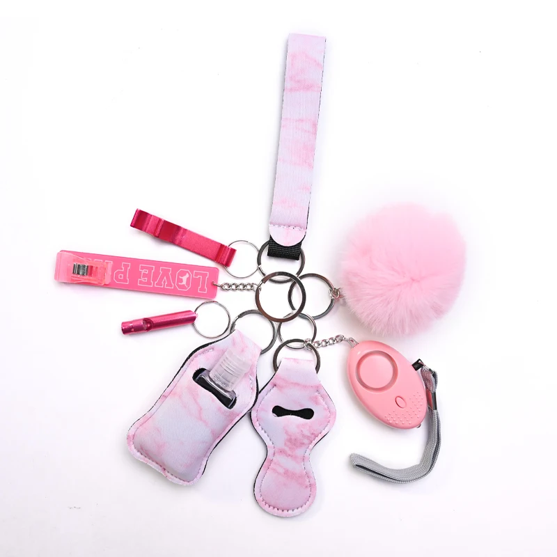 safety keychain supply self defense keychain pom pom fur ball wristlet card grabber keychain- 6/8/9/10pcs set