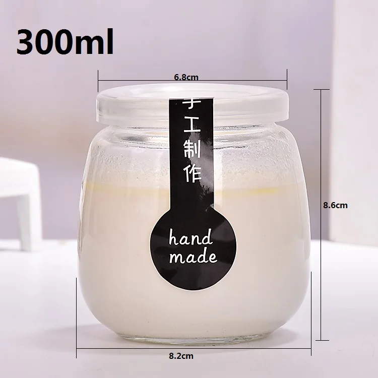 Wholesale 100 200 300ml Round Fat Empty Storage Container Milk Pudding Bottle Glass Yogurt Jars with Plastic Lid