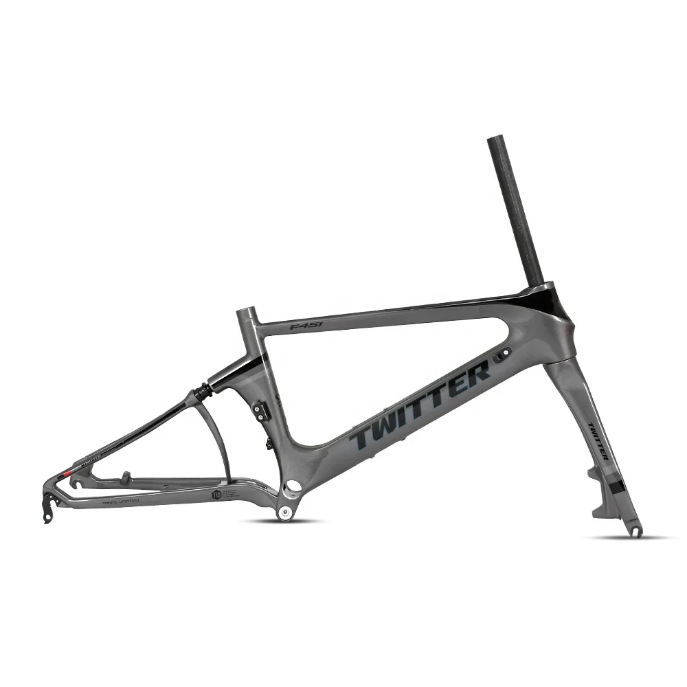 TWITTER Hot Sale Carbon Folding Bike Frame Fork 451 Disc Brake Frameset 22inch Foldable Frame