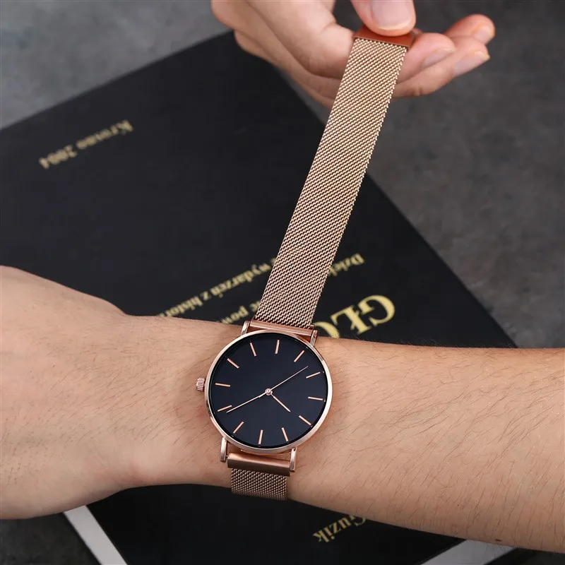 Custom logo OEM Watch Magnetic steel strap thin case simple student minimalist unisex girl and boy watch men and lady watch