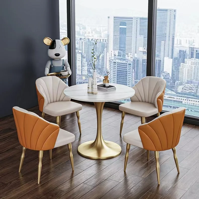 Hot Sale round Dining Tables Restaurant Pub table Marble Dinning with 4 chairs Slate Table with metal steel legs