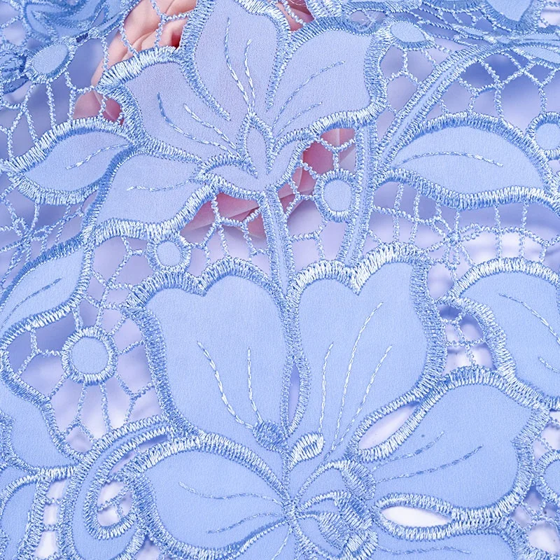 Guipure Lace Fabric With Embroidered Flower Patterns Water Soluble Light Blue Laces Fabric For Women Wear Making