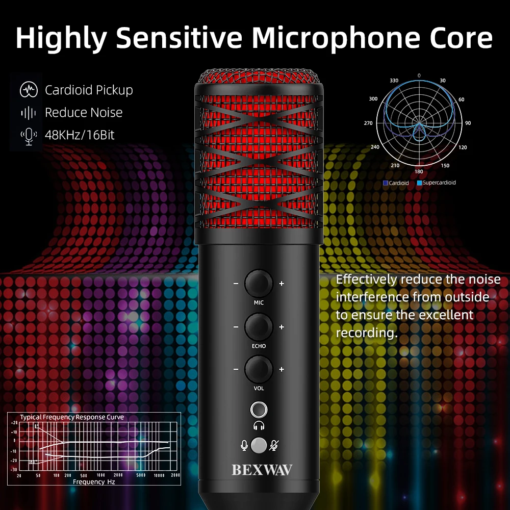 Cardioid Desktop Condenser PC USB Computer Microphone for Voice Over Skype YouTube Videos Vocal Recording Mic