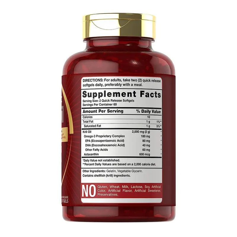 Krill Oil Supplements Hyaluronic Acid Fish Oil Omega 3 EPA DHA Krill Oil Softgel Capsules Dietary Soft gels Astaxanthin Capsules