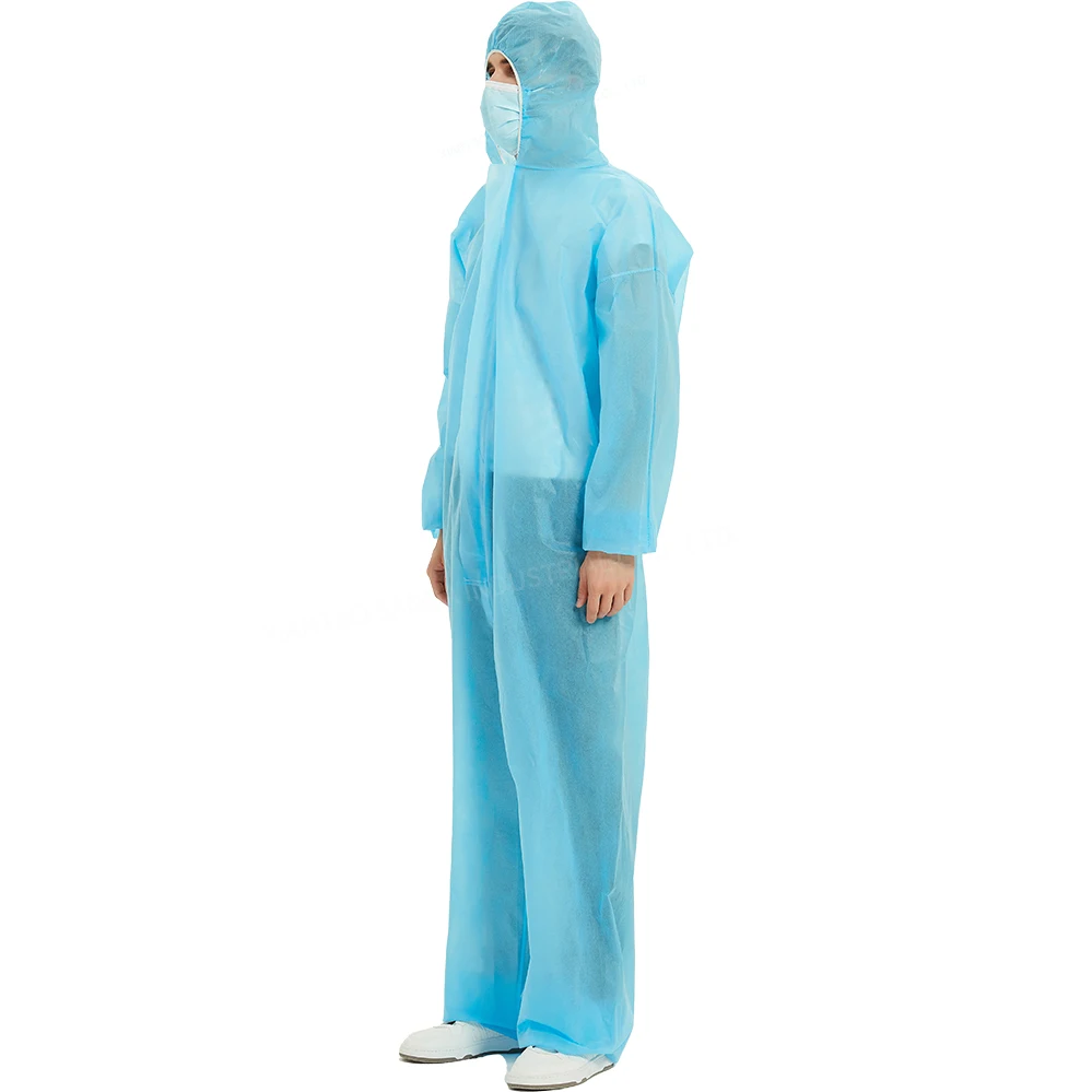 PPE Safety Manufacture PP SMS Nonwoven Blue Disposable Protective Suit Coverall Uniform