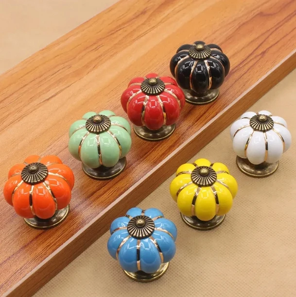 Vintage Decorative Ceramic Pumpkin Knobs Drawer Cabinet Ceramic Drawer Handles Knobs For Kids