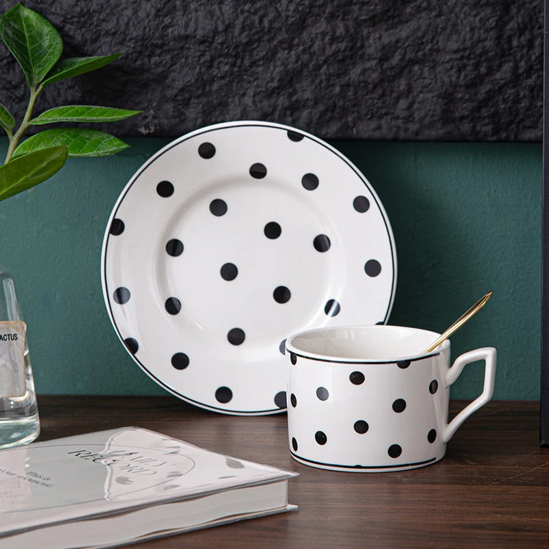 Light Luxury Style Wave Point Design Porcelain Dinnerware 200ML One Coffee Cup With Saucer Ceramic Tableware Set Gift For Guests