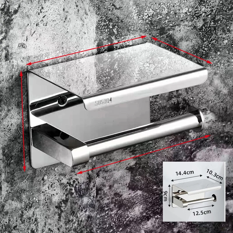 No Drilling stainless steel toilet paper holder with shelf toilet paper roll holder toilet roll paper holder