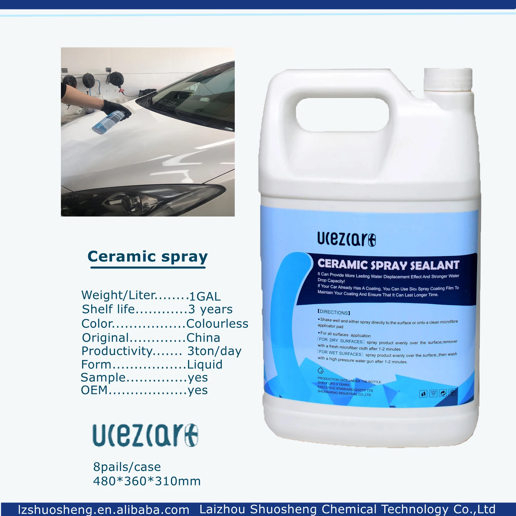 Fast drying UCEZCAR+ 500ml car detail  chemical liquid spray sio2 nano formula coating hydrophobic spray for cars