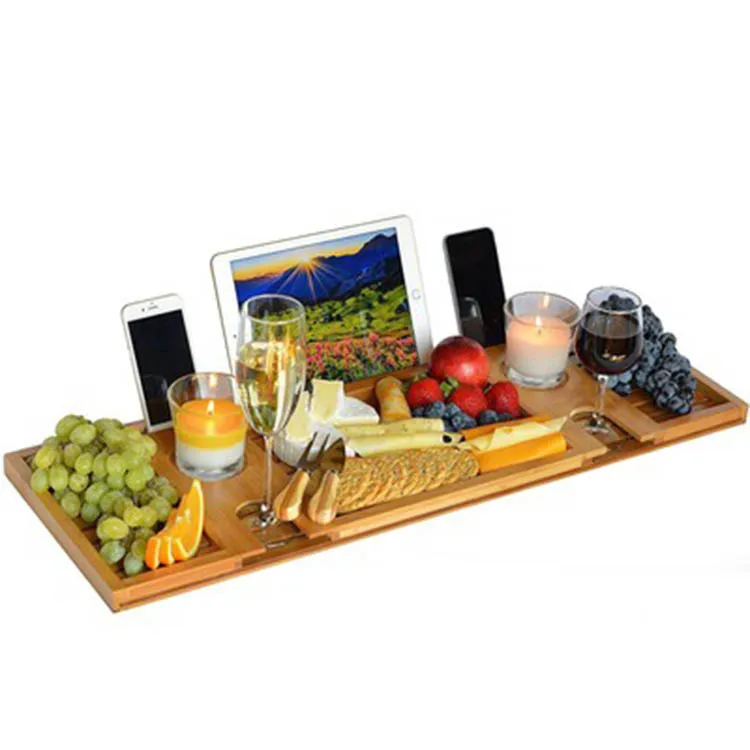 
bamboo retractable adjustable bathroom tray bath artifact 