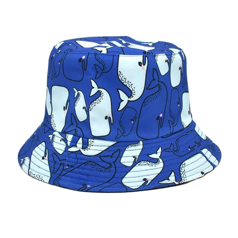 new coming 3 colors available wholesale sea animal printing bucket hats reversible