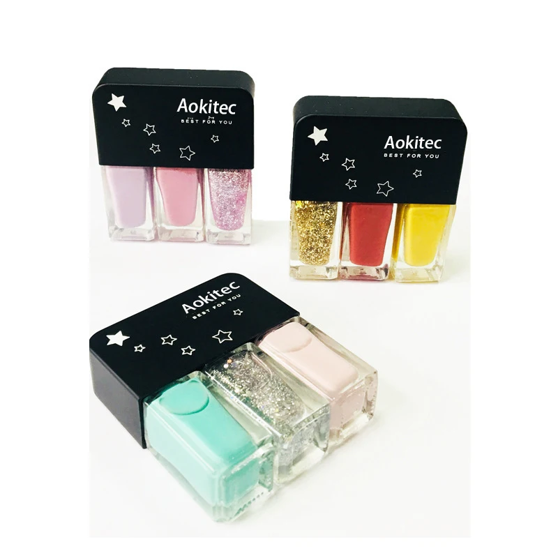 Aokitec Water based Glossy Scrub Tearable Nail Gel Polish Three Bottle Set Nail Polish Combo