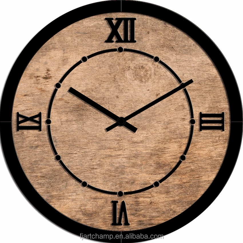 metallic black iron round custom vintage wall clock for home decor