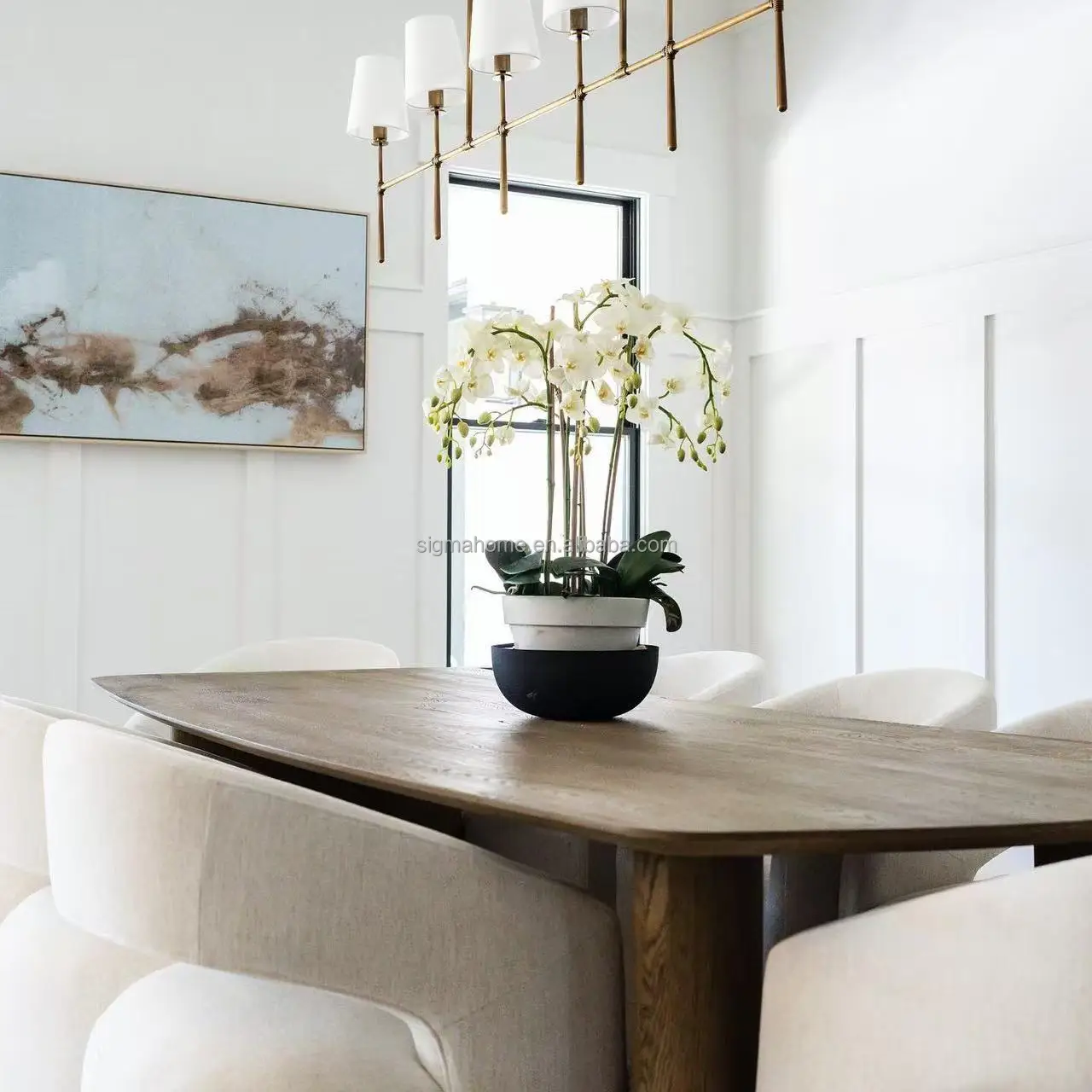 Sigma Luxury Modern Dining Furniture Set 6 Seater Solid Oak Wood Wooden Round Dining Table Set for 8