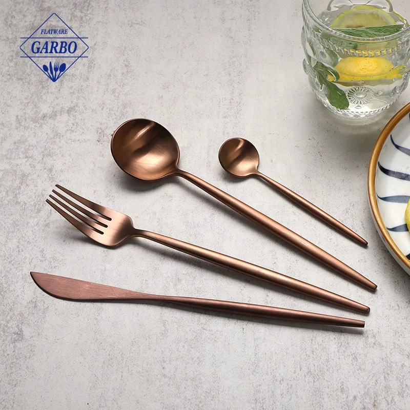 Wholesale 24pcs Matte Stainless Steel Flatware Classical Vintage Rosa Gold Silverware Set Cutlery Copper Cutlery Set