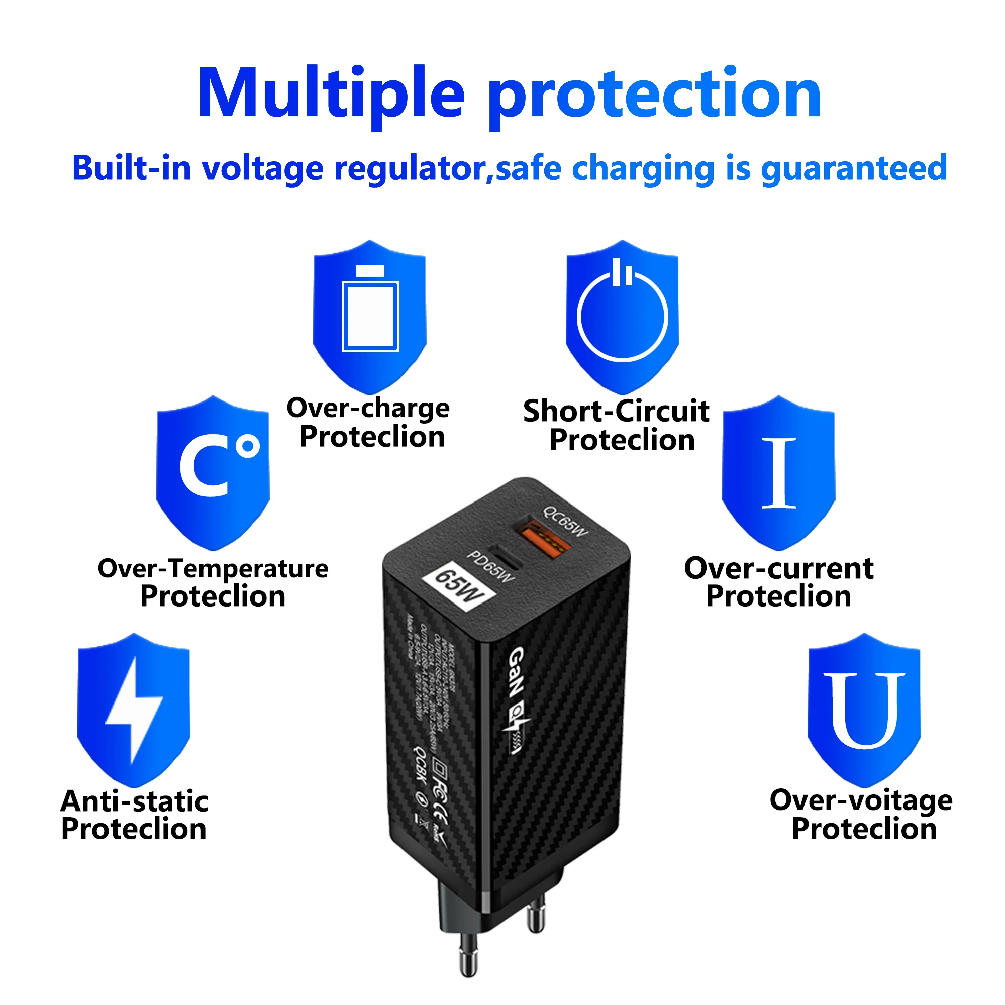 Multi-Protection High-Tech GaN 65W Charger PD pps GaN USB-C Charger for iPhone for Huawei for Samsung S23 Ultra.jpg