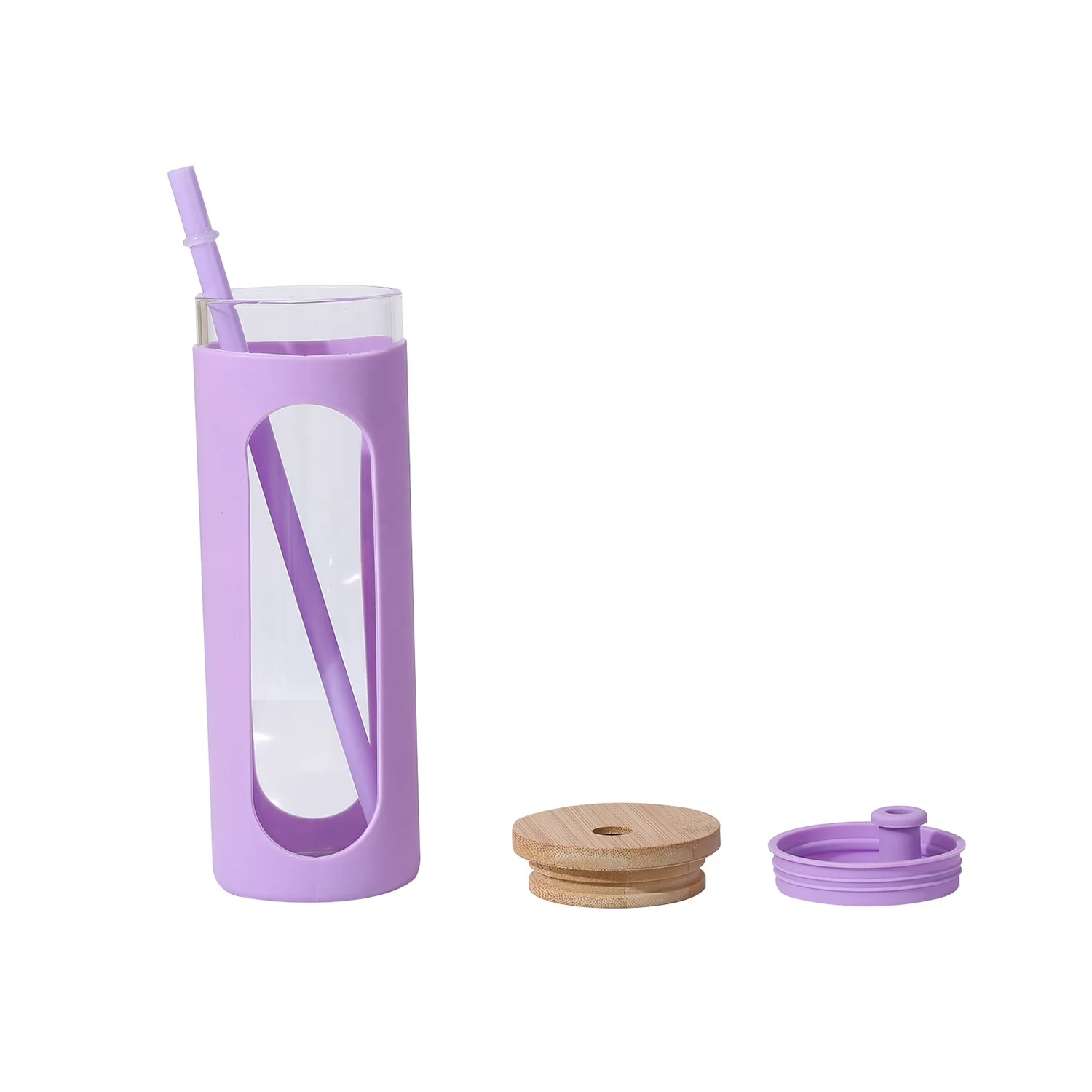 2024 Top Seller BPA Free 20oz Silicone Protective Sleeve Custom Cup Drink Glass Bottle Glass Water Tumbler With Bamboo Lid Straw