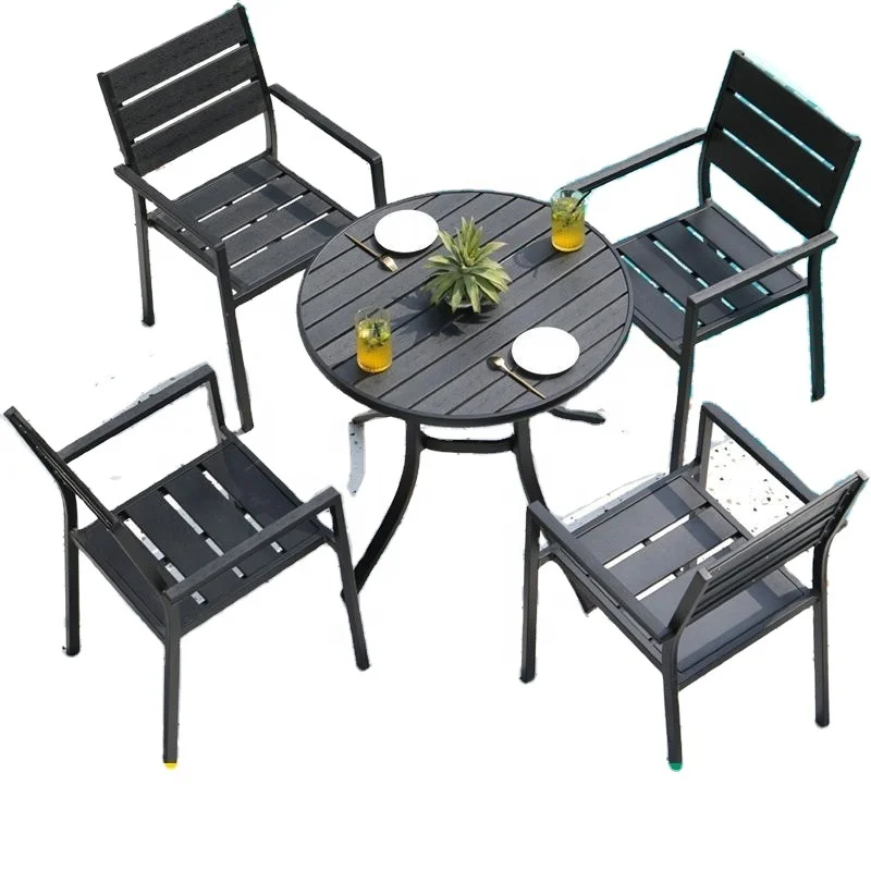 Leisure Plastic Wood Tea Table And Chair Set Courtyard Outdoor Garden Alcony Round Tea Table Aluminium Frame
