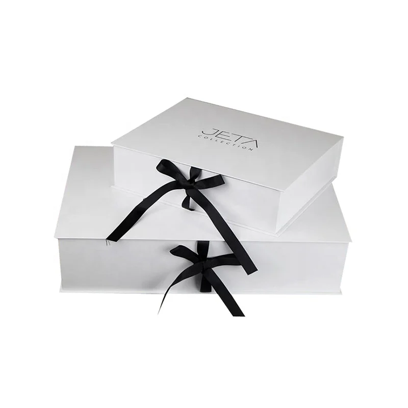 Handmade luxury white paper ribbon jewelry packaging book shaped cosmetic gift packaging box