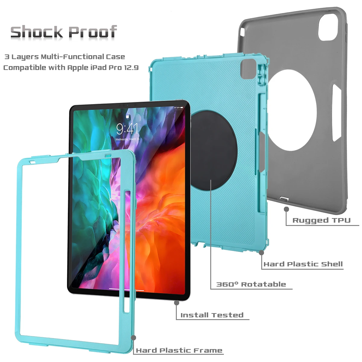 3 in 1 Shockproof Defender Phone Case With Hand Strap For iPad Pro 12.9 2020 Tablet Case