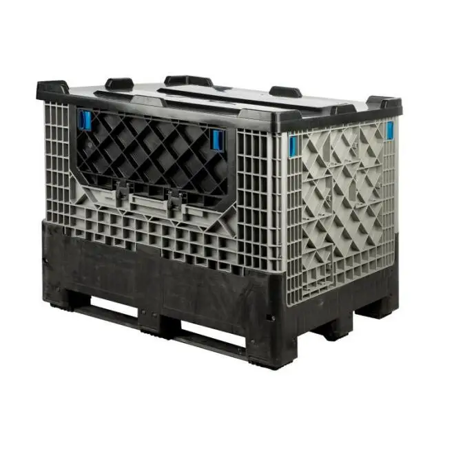 Heavy duty large four way entry hdpe mesh stackable agricultural folding large plastic pallet container for agriculture