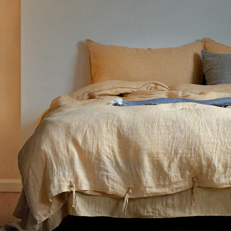 100% linen solid color queen and king large-sized bed sheets and bedding set
