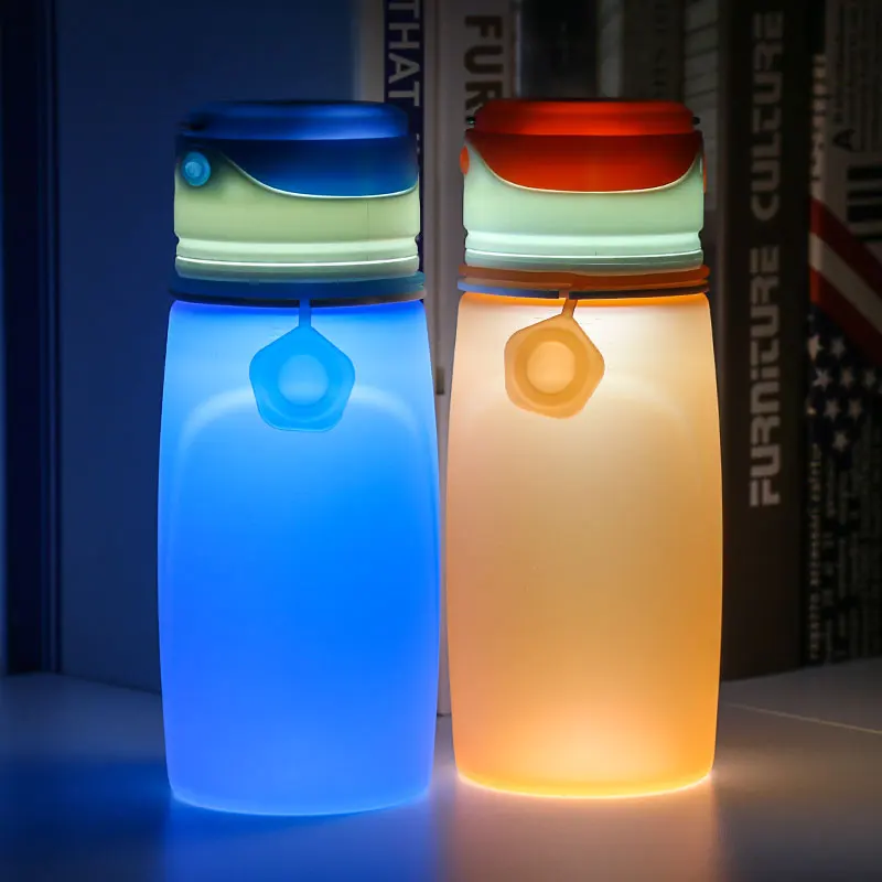 Customized Logo Collapsible Foldable Creative Fold Up Water Bottle With Led Light