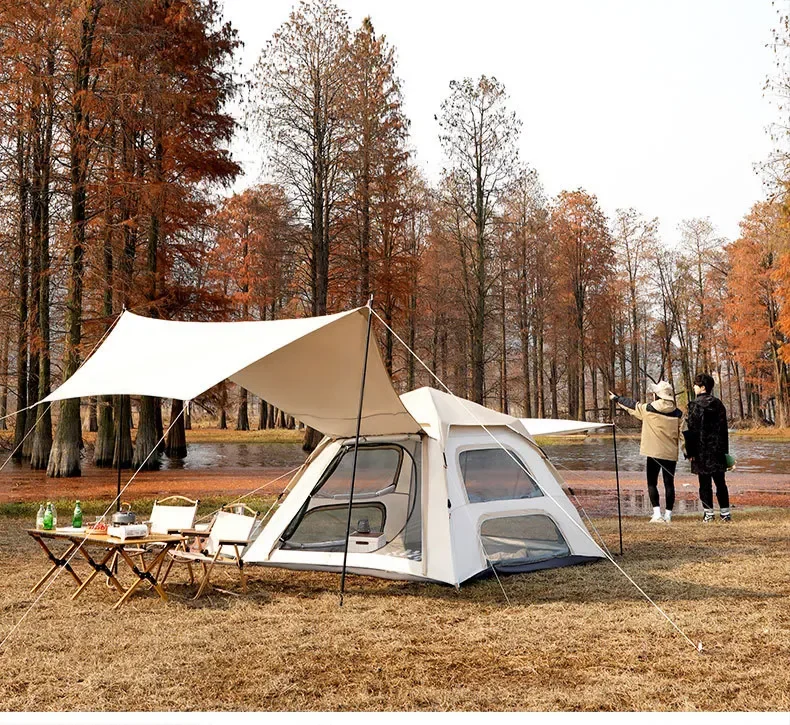 2023 new design outdoor automatic waterproof glamping tents portable tarp 2 in 1 for camping multipurpose tent