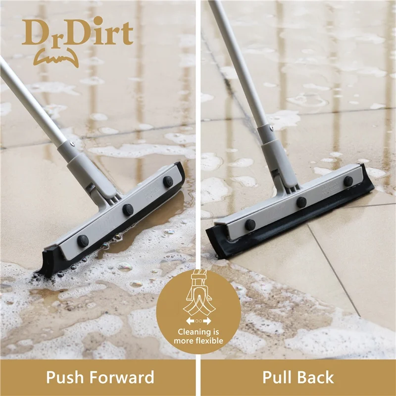 Top seller soft black double rubber water adjustable swivel floor squeegee wiper with extension pole for bathroom