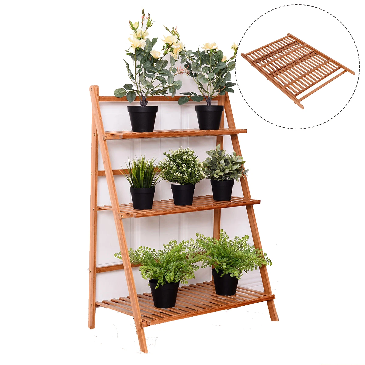 2/3/4 Tier Indoor Outdoor Foldable Shoe Display Shelf Bamboo Flower Pot Rack Plant Stand Shelf Organizer Rack