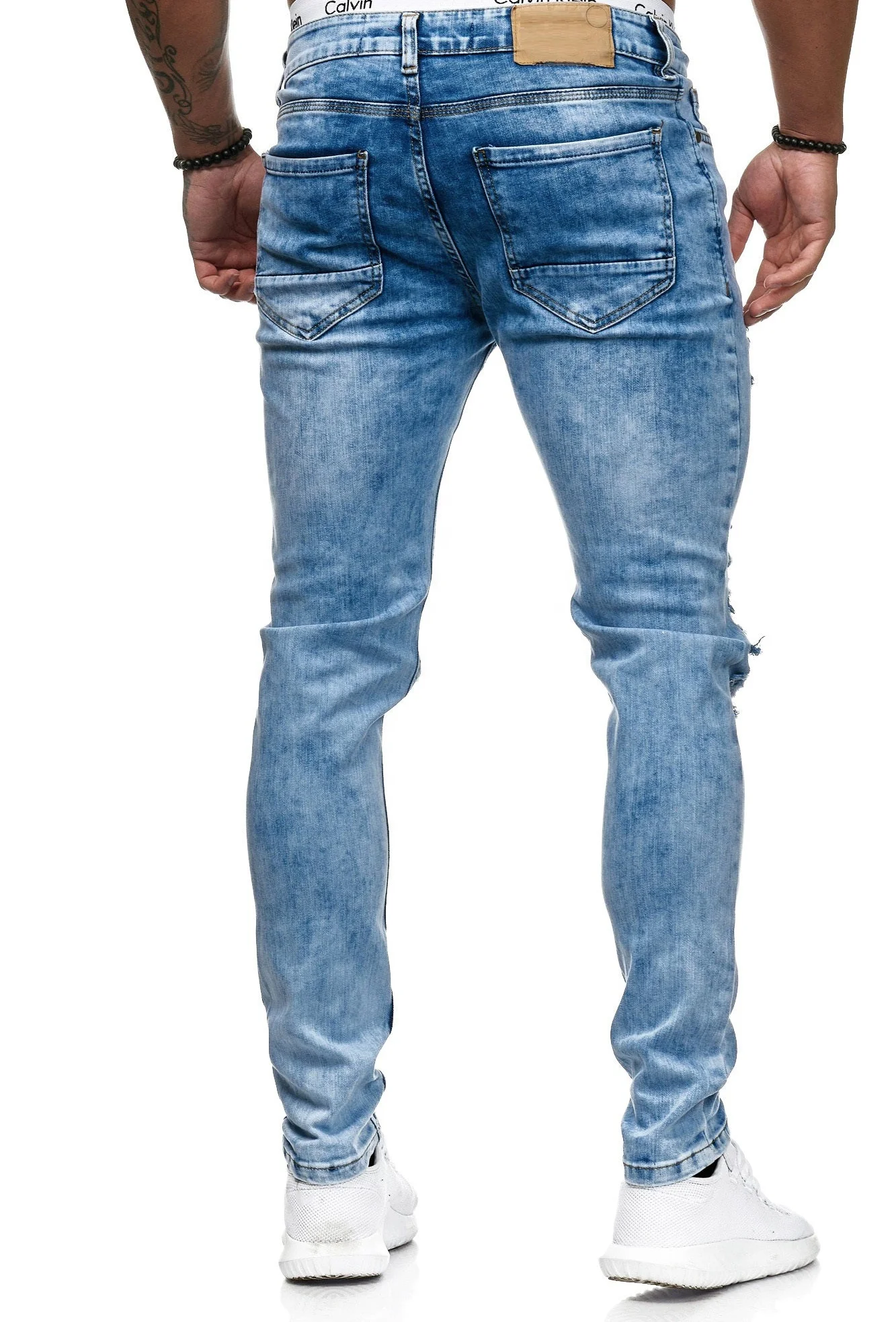 Wholesale custom mens cotton ripped pants distressed stylish designer skinny homme fit slim  man stretch denim jeans for men