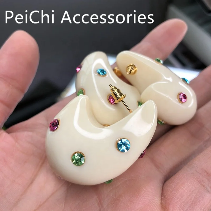 Peichi New fashion Korean Style oval shape rhinestone Resin stud Earrings for women jewelry