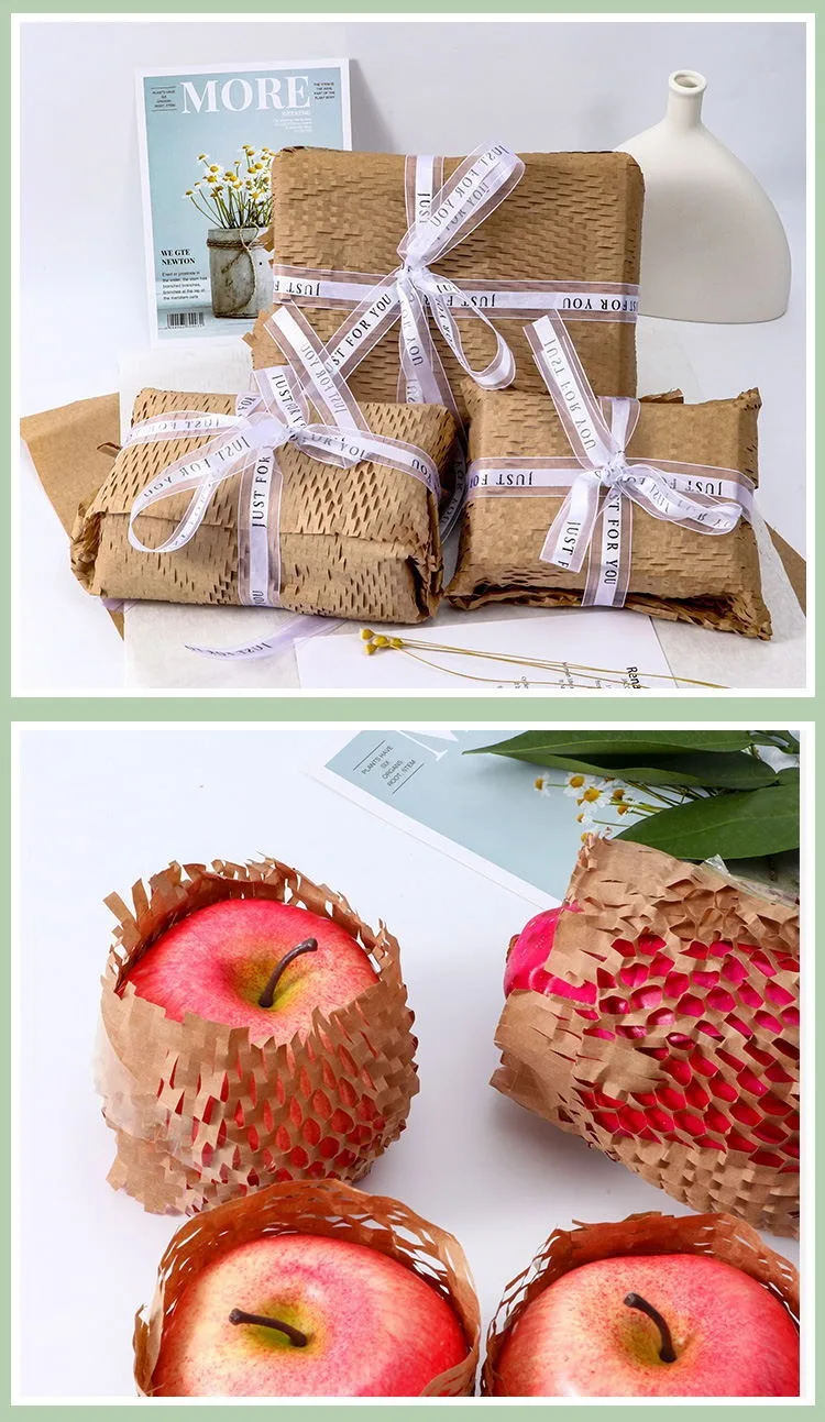 eco friendly Biodegradable Gift Wrapping Paper Roll Recycled Brown Perforated-Packing Honeycomb Kraft Paper Roll
