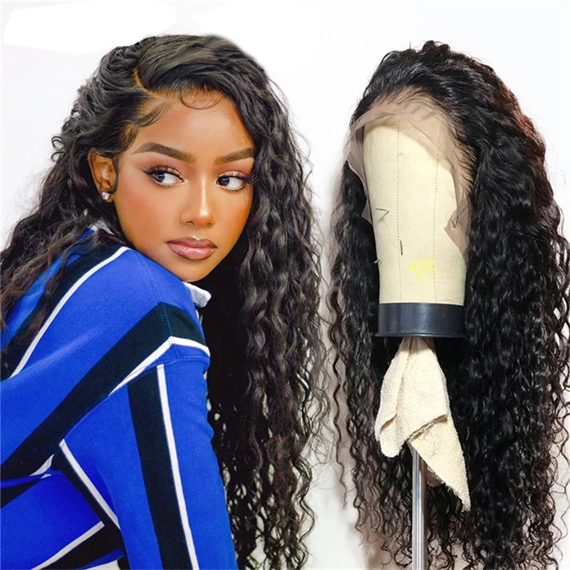 Заводская дешевая цена 30 34 36 дюймовый парик короткие длинные вьющиеся волнистые человеческие волосы парики на сетке спереди